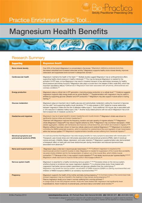 Magnesium Health Benefits 20 Printed Copies Bio Practica