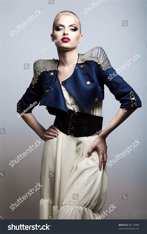 Sexy Beautiful Blonde Woman Dark Blue Stock Photo 84174985 Shutterstock