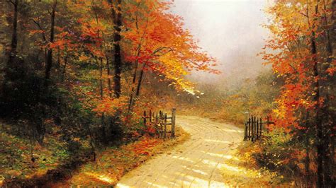 Autumn Lane By Thomas Kinkade Mac Wallpaper Download | AllMacWallpaper