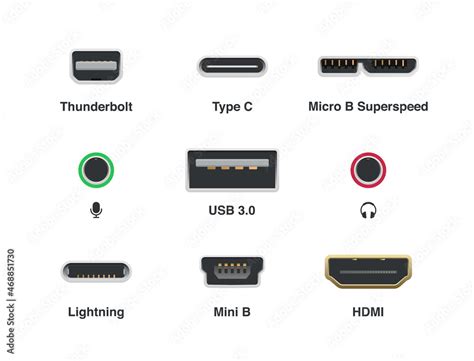 Thunderbolt Type C Micro B Superspeed Mini Jack Usb Lightning Mini B Hdmi Socket Vector