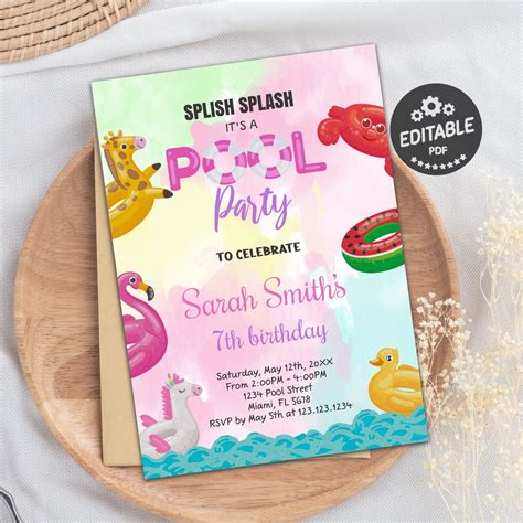 Pool Party Birthday Invitations Fairy Birthday Party Dinosaur