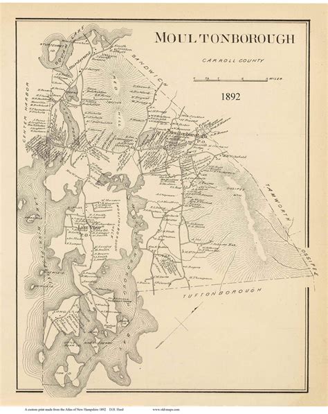 Moultonborough Town New Hampshire 1892 Old Town Map Reprint Hurd