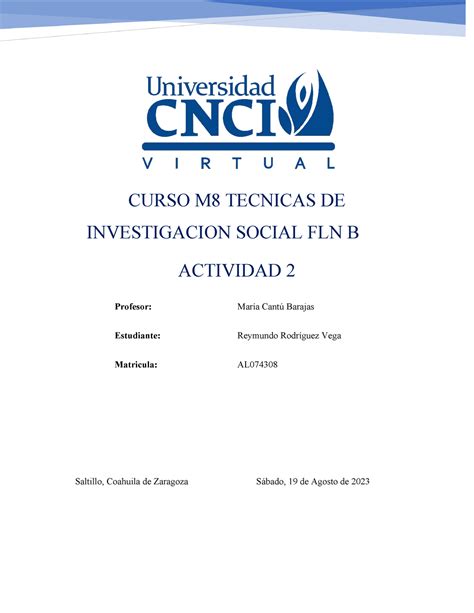 M Tecnicas De La Investigacion Social Fln B Actividad Matricula