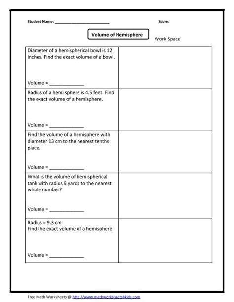 Volume of a Hemisphere Worksheets - Worksheets Library