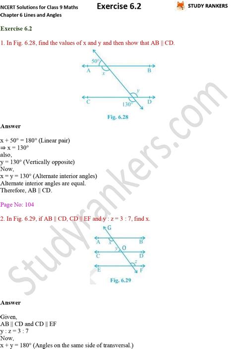 Ncert Solutions For Class Maths Chapter Lines And Angles Exercise