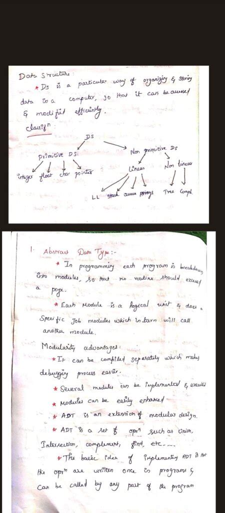 Introduction To Data Structure Engineering CS Handwritten Notes PDF