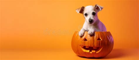 A Cute Puppy Dog Inside a Halloween Pumpkin Stock Image - Image of ...