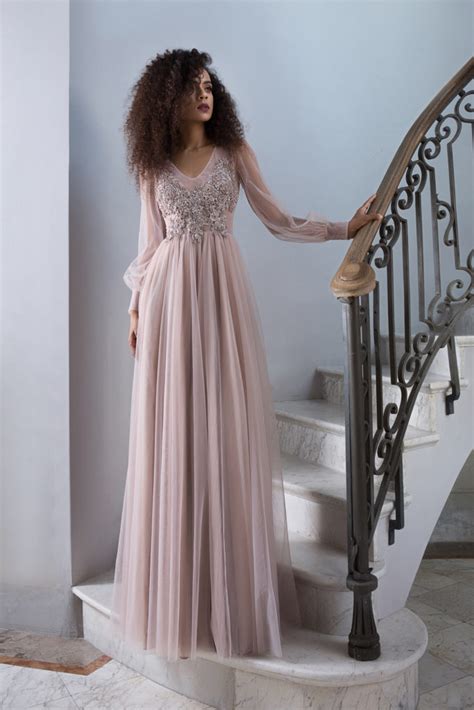 Rochie Nude Cu Maneci Bufante Din Tulle Dry Sand Bishop Sleeves Soft Tulle Dress Maigre