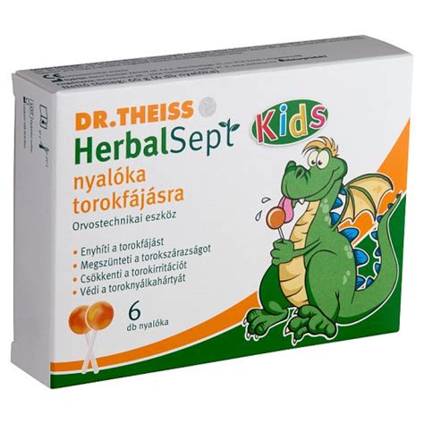 Dr Theiss HerbalSept Kids nyalóka torokfájásra 6 db 60 g Tesco Online