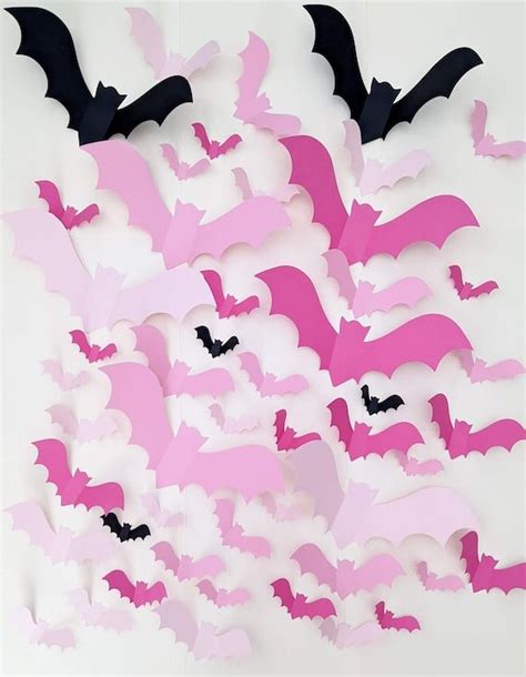 Pink Halloween Decor, Pink Bats, Black Bats for Wall, Halloween Party Decorations, Pastel ...