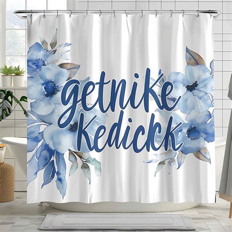Watercolor Floral Shower Curtain With Cursive Get Naked Text Modern Bathroom Decor White And