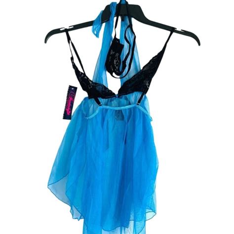 Fantasy Lingerie Lace Mesh Babydoll Set With Matching G String Size Medium Ebay