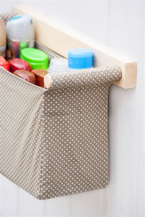 Wall Hanging Organizer With 1 Storage Bin Beige And White Dotted Fabric Diaper Caddy