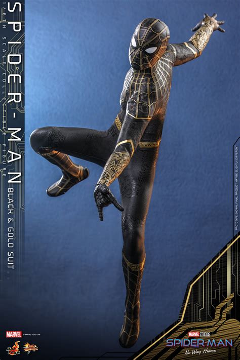 New Hot Toys Spider Man No Way Home Action Figure Features Spidey S Black And Gold Suit