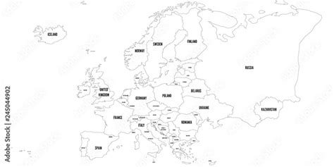 Vector outline map of Europe. Simplified vector map made of black state contours on white ...