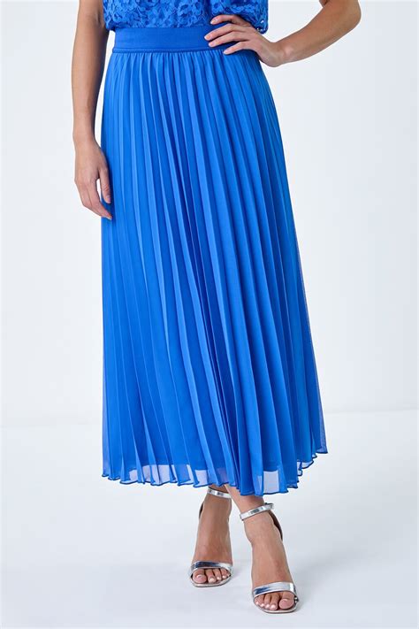 Blue Petite Pleated Premium Maxi Skirt Roman UK