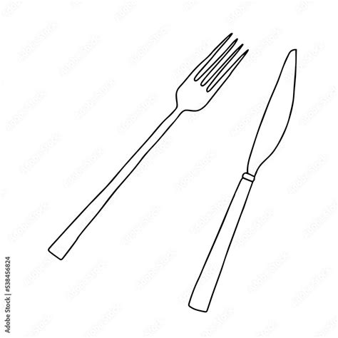 Black Hand Drawing Outline Flat Vector Illustration Of Tableware Set