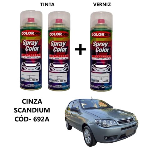 Kit 2 Tintas Spray Automotiva Cinza Scandium Fiat 1 Verniz P Reparos