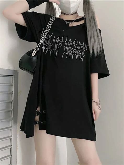 Женская футболка с открытыми плечами, с надписью | AliExpress
