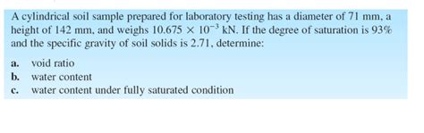 Solved A Cylindrical Soil Sample Prepared For Laboratory Chegg