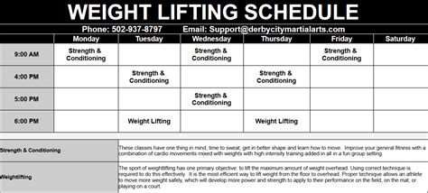 Weight Lifting Schedule Updated | Derby City Mixed Martial Arts