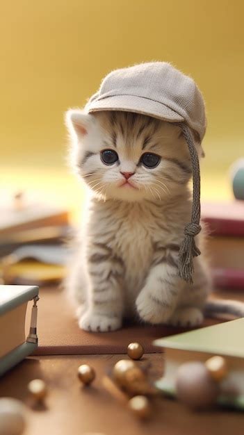 Premium AI Image A Small Kitten Wearing A Hat That Says Cat In A Hat