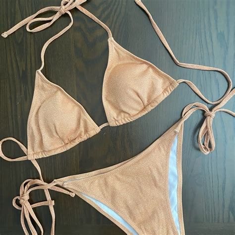 Swim Nwt 2 Piece Halter Top Swimsuit Ribbed Triangle Bikini Bathing Suit Poshmark