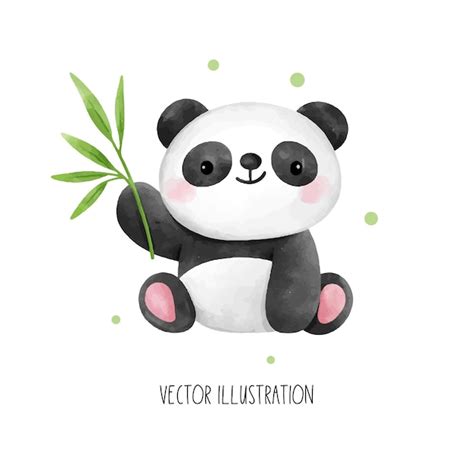 Desenhe o bebê panda folhas de bambu estilo de aquarela de