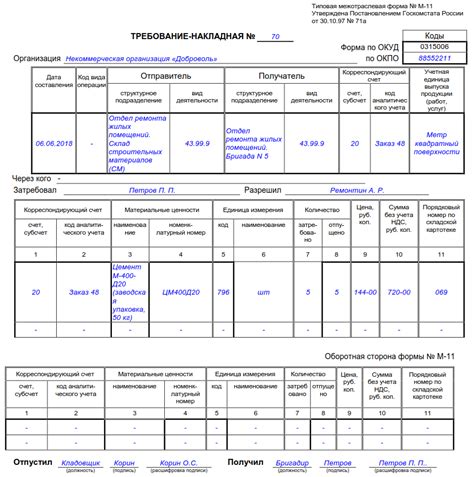 Форма 11 образец заполнения