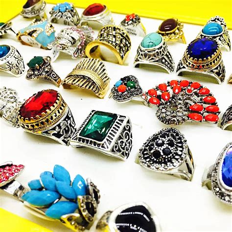 wholesale bulk lots mix styles 50pcs/box women's vintage jewelry rings with a display box-in ...