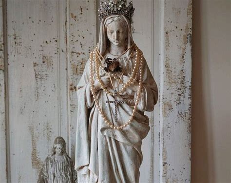 Virgin Mary Statue Shabby French Nordic White With Pale Blue Large