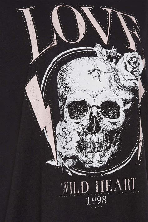 Yours Plus Size Black Skull Print Love T Shirt Yours Clothing