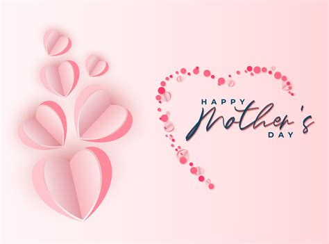 Happy Mothers Day Background Design With Pink Paper Heart Shape