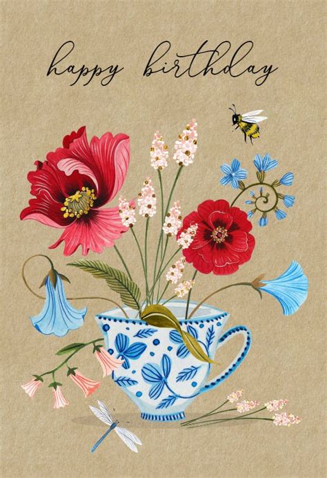 Floral Teacup Birthday Card Greetings Island