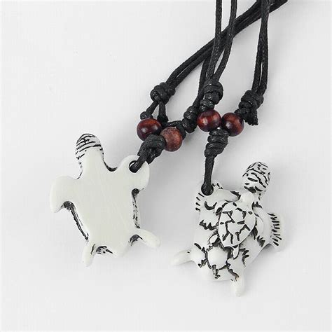 1x Wax Cotton Cord Necklace Ethnic Faux Yak Bone Double Turtle Pendant