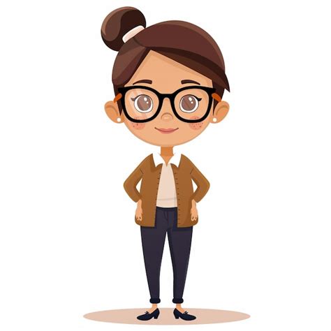 Premium Vector A Cartoon Character Of A Girl Wearing Glasses And A Brown Jacket