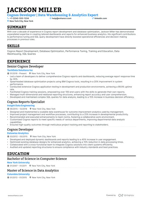 Cognos Developer Resume Examples Guide For