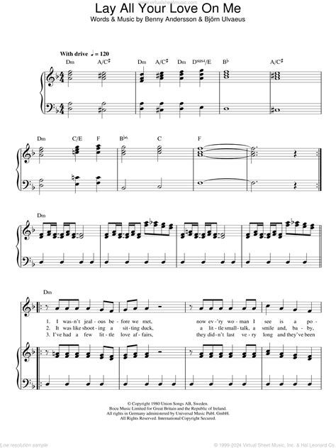 Lay All Your Love On Me Sheet Music For Voice Piano Or Guitar V3