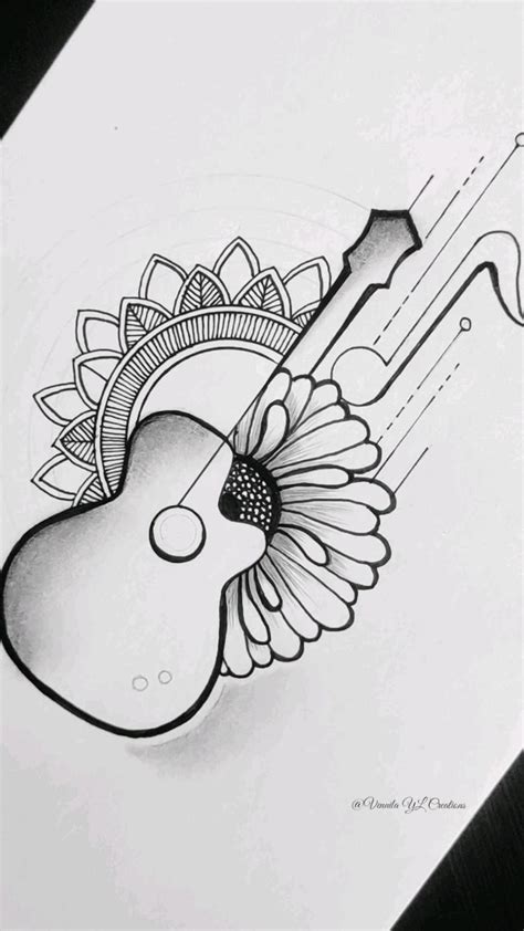 Guitar Mandala Art With Music Note Mandala Art Guitar Drawing