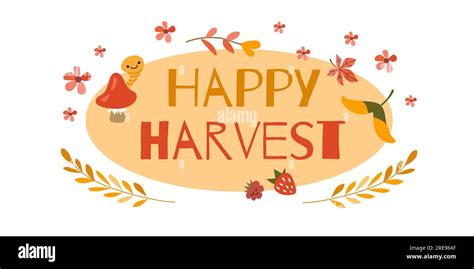 Happy Harvest poster. Hand drawn lettering Harvest festival. Autumnal ...