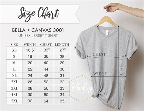 Size Chart Bella Canvas 3001 Tshirt Measurements 3001 Size | Etsy Denmark
