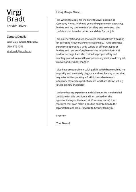 Forklift Driver Cover Letter Example Free Guide