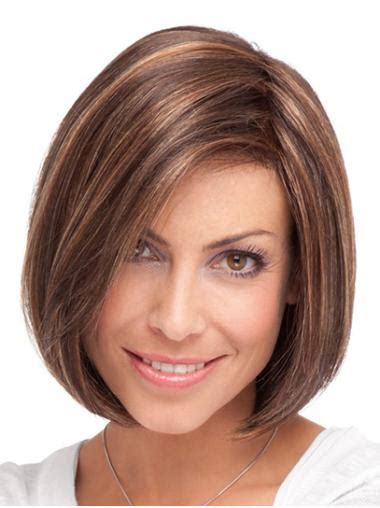 Brown Chin Length Monofilament Straight Synthetic Bob Wigs