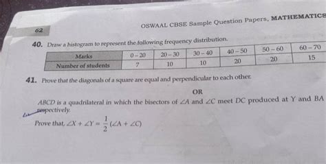 62 Oswaal Cbse Sample Question Papers Mathematics 40 Draw A Histogram T