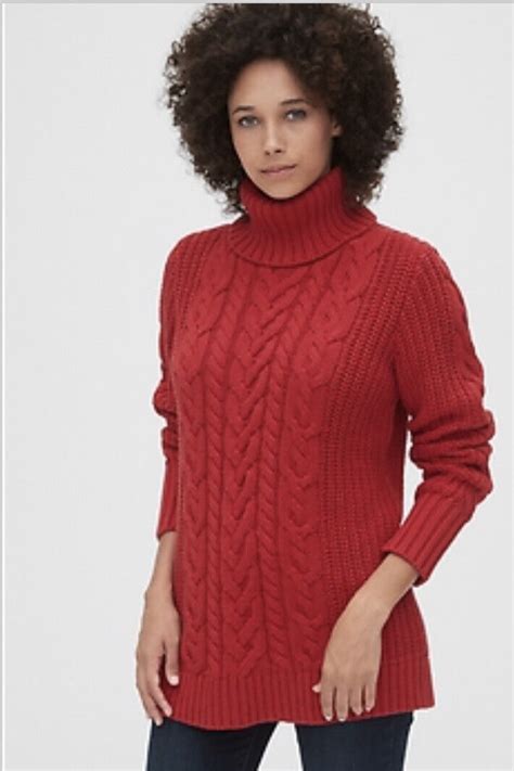 Gap Womens Cable Knit Turtleneck Tunic Sweater Red Size S EBay