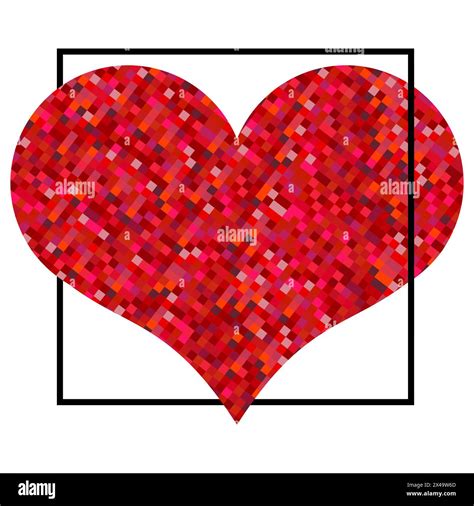 Red Heart Made Of Pixels In Black Square Valentines Day Background On