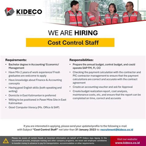 Lowongan Kerja Cost Control Staff Di Pt Kideco Jaya Agung Januari