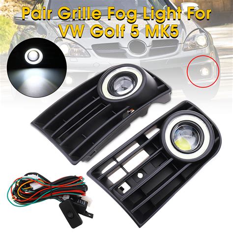 Pair W White Car Fog Lights Grill Kit With Wire Harness Lamps For