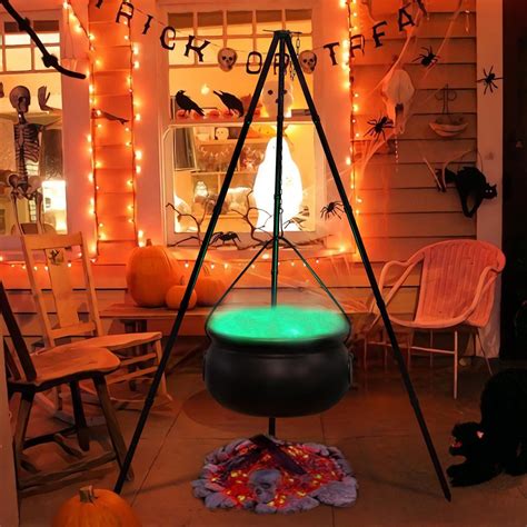 Pvdgvd Halloween Decorations Outdoor Cauldron Halloween Decor On Tripod With Timer Lights ...