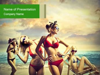 Stunning Bikini Clad Women At The Beach PowerPoint Template Backgrounds Google Slides ID